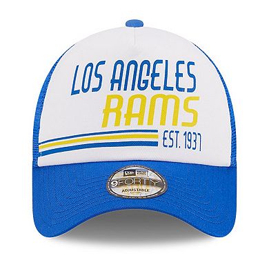 Men's New Era White/Royal Los Angeles Rams Stacked A-Frame Trucker 9FORTY Adjustable Hat