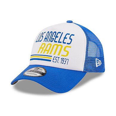 Men's New Era White/Royal Los Angeles Rams Stacked A-Frame Trucker 9FORTY Adjustable Hat