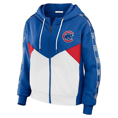 Women's WEAR by Erin Andrews Royal/White Chicago Cubs Color Block Full-Zip Hoodie