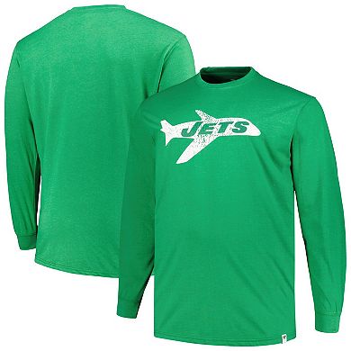 Men's Profile  Heather Kelly Green New York Jets Big & Tall Throwback Long Sleeve T-Shirt