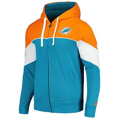 Men's Starter Aqua/Orange Miami Dolphins Running Back Full-Zip Hoodie