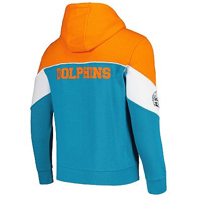 Men's Starter Aqua/Orange Miami Dolphins Running Back Full-Zip Hoodie