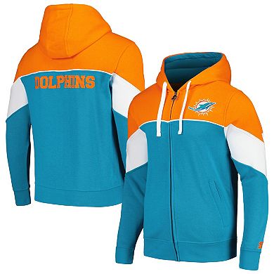 Men's Starter Aqua/Orange Miami Dolphins Running Back Full-Zip Hoodie