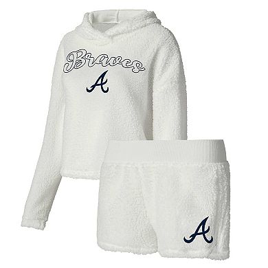 Women's Concepts Sport Cream Atlanta Braves Fluffy Hoodie Top & Shorts Sleep Set