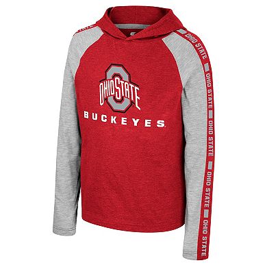 Youth Colosseum Scarlet Ohio State Buckeyes Ned Raglan Long Sleeve Hooded T-Shirt