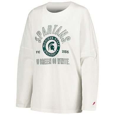 Women's League Collegiate Wear White Michigan State Spartans Clothesline Oversized Long Sleeve T-Shirt