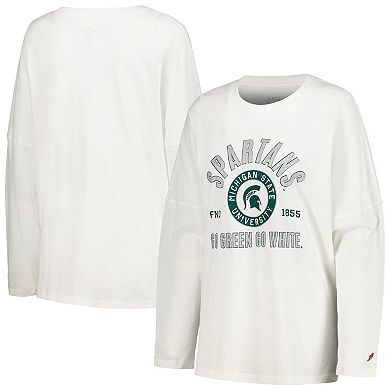Women's League Collegiate Wear White Michigan State Spartans Clothesline Oversized Long Sleeve T-Shirt