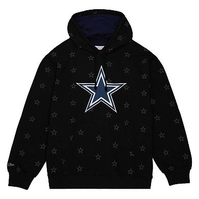 Men's Mitchell & Ness Black Dallas Cowboys Allover Print Fleece Pullover Hoodie
