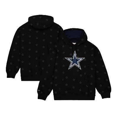 Men's Mitchell & Ness Black Dallas Cowboys Allover Print Fleece Pullover Hoodie