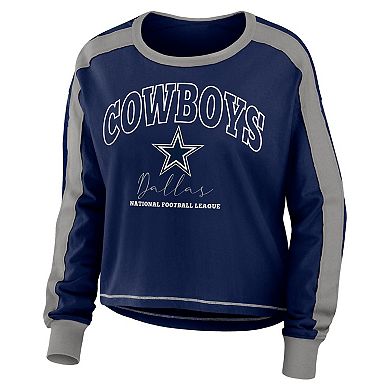 Women's WEAR by Erin Andrews Navy/Silver Dallas Cowboys Color Block Long Sleeve T-Shirt