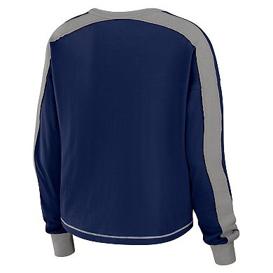 Women's WEAR by Erin Andrews Navy/Silver Dallas Cowboys Color Block Long Sleeve T-Shirt