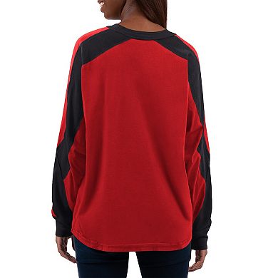 Women's G-III 4Her by Carl Banks Ash/Scarlet Nebraska Huskers Smash Oversized Long Sleeve T-Shirt
