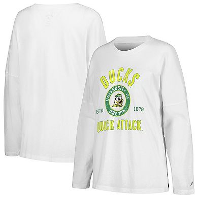Women's League Collegiate Wear White Oregon Ducks Clothesline Oversized Long Sleeve T-Shirt
