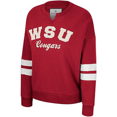 Women's Colosseum Crimson Washington State Cougars Perfect Date Notch Neck Pullover Sweatshirt