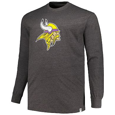 Men's Heather Charcoal Minnesota Vikings Big & Tall Throwback Long Sleeve T-Shirt