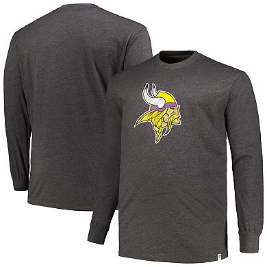 Men's Heather Charcoal Minnesota Vikings Big & Tall Throwback Long Sleeve T-Shirt