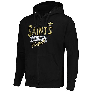 Men's Starter Black New Orleans Saints Domestic Post Season Full-Zip Hoodie