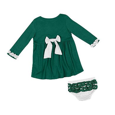 Girls Infant Colosseum  Green Michigan State Spartans Miss Mullins Long Sleeve Dress & Bloomers Set