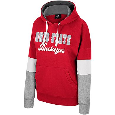 Women's Colosseum Scarlet Ohio State Buckeyes Oversized Colorblock Pullover Hoodie