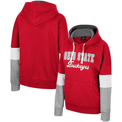 Women's Colosseum Scarlet Ohio State Buckeyes Oversized Colorblock Pullover Hoodie
