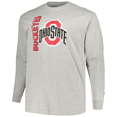 Men's Champion Heather Gray Ohio State Buckeyes Big & Tall Mascot Long Sleeve T-Shirt