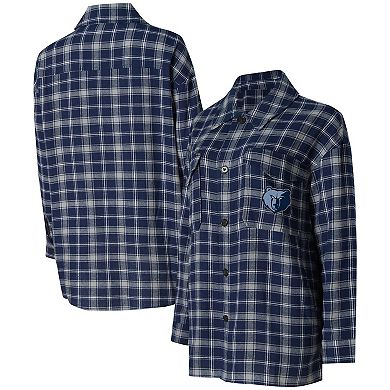Women's College Concepts Navy/Gray Memphis Grizzlies Boyfriend Button-Up Nightshirt