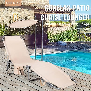 Adjustable Outdoor Beach Patio Pool Recliner with Sun Shade