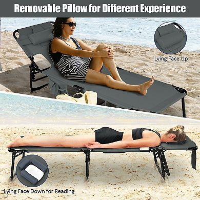 Folding Beach Lounge Chair with Pillow for Outdoor