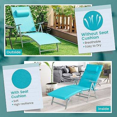 Folding Chaise Lounge Chair Outdoor Reclining Chair for Backyard-Tuiquoise