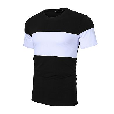 Men's Crew Neck Slim Fit Color Block Short Sleeve T Shirts Tees