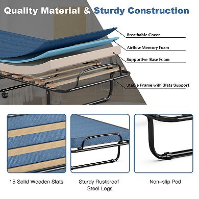Portable Folding Bed with Memory Foam Mattress and Sturdy Metal Frame