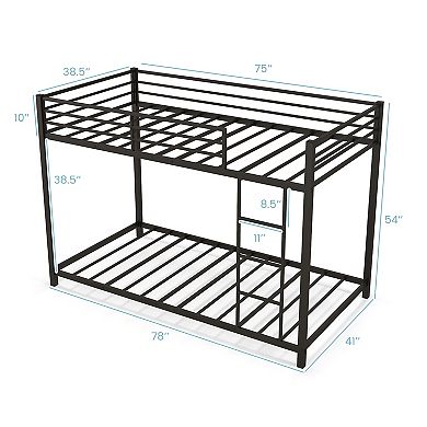 Low Profile Twin Over Twin Metal Bunk Bed With Full-length Guardrails