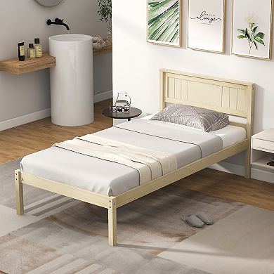 Wood Bed-Frame with Slat Support and Headboard