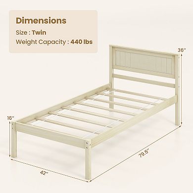 Wood Bed-Frame with Slat Support and Headboard