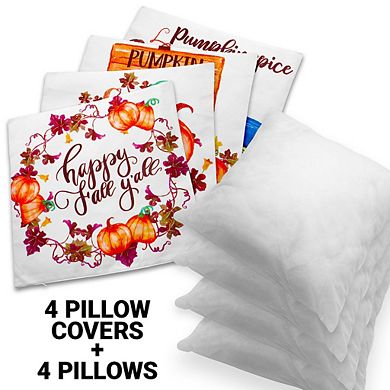 G128 18 x 18 In Fall Pumpkin Wagon Tractor Waterproof Pillow, Set of 4