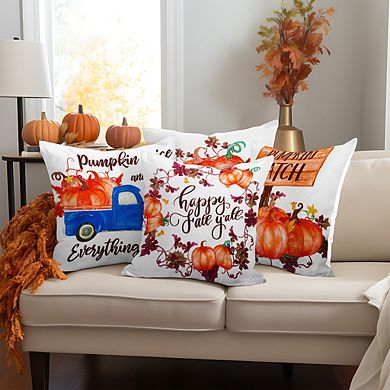 G128 18 x 18 In Fall Pumpkin Wagon Tractor Waterproof Pillow, Set of 4