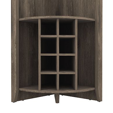 Bouvet Corner Bar Cabinet, Three Shelves, Eight Built-in Wine Rack, Two Side Shelves