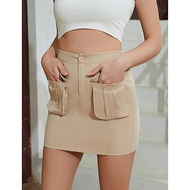 Women Cargo Mini Skirts Summer Casual Slim Fit High Waist Button Skirt With Pocket