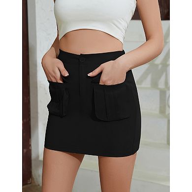 Women Cargo Mini Skirts Summer Casual Slim Fit High Waist Button Skirt With Pocket