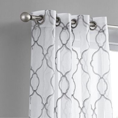 Dainty Home Springfield Glitter Embroidered Sheer Grommet Single Curtain Panel