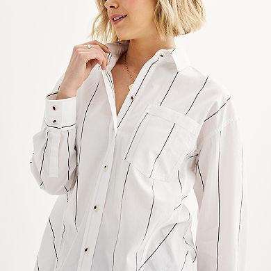 Juniors' SO® Oversized Seamed Button Front Shirt