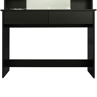 Modern Dressing table with 2 Drawers, 4 open shelves, Rectangular Makeup Table with Mirror, 10-lamp bulb