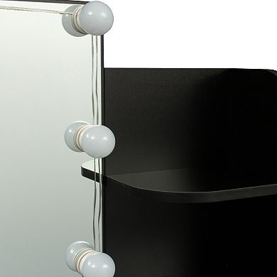 Modern Dressing table with 2 Drawers, 4 open shelves, Rectangular Makeup Table with Mirror, 10-lamp bulb