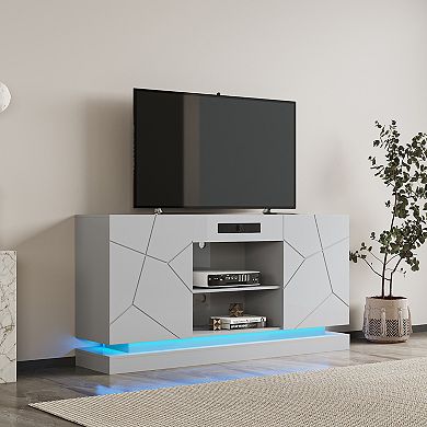 F.C Design TV Cabinet, TV Stand with Bluetooth Speaker , Modern LED TV Storage Drawers, Living Room Console Table