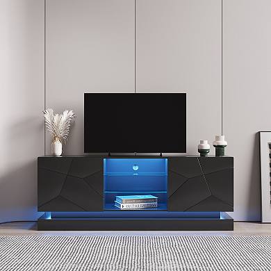 TV Stand with Lights, Modern LED TV Cabinet with Storage Drawers