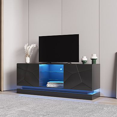 TV Stand with Lights, Modern LED TV Cabinet with Storage Drawers