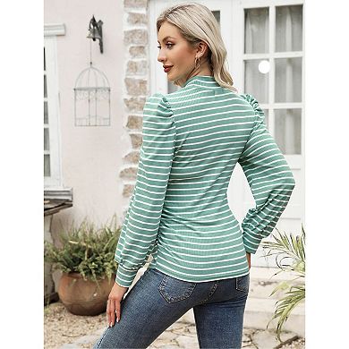 Women's Knit Ribbed Maternity Top Mock Neck Long Sleeve Shirts Pregnant Ruched Tunic Pullover Top