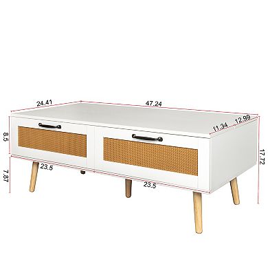F.C Design Lift Top Coffee Table, Modern Coffee Table with 2 Storage Drawers, Center Table with Lift Tabletop for Living Room, Office