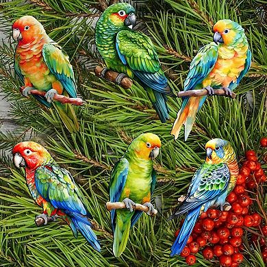 Parrots Decorative Wooden Clip-on Christmas Ornaments of 6 by G. Debrekht - Christmas Decor