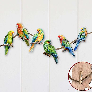 Parrots Decorative Wooden Clip-on Christmas Ornaments of 6 by G. Debrekht - Christmas Decor